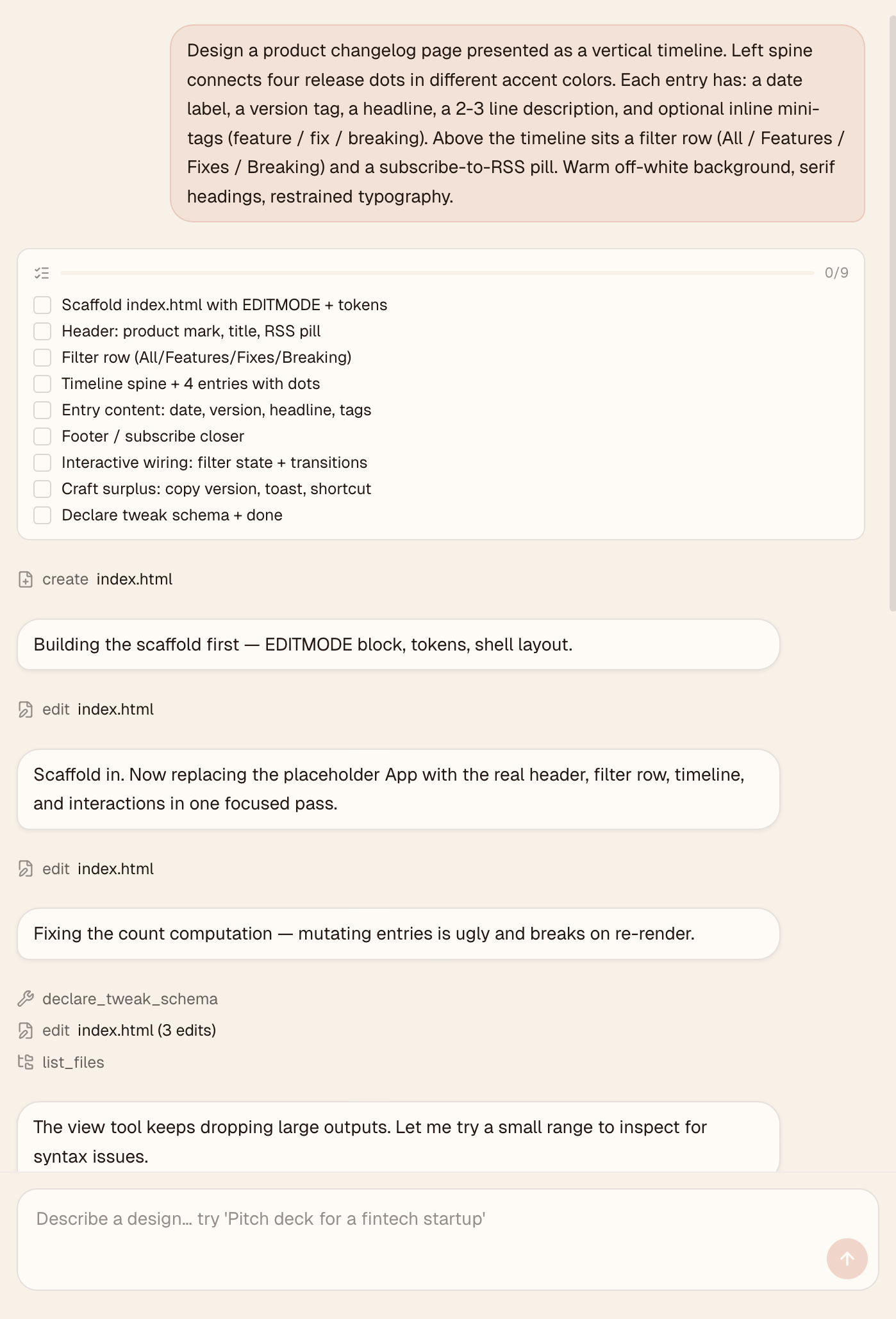 Live agent panel showing todos and streaming tool calls